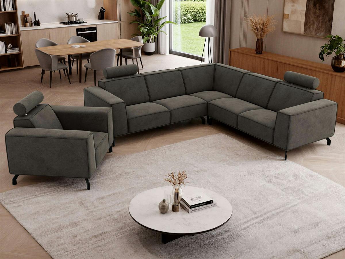 SITZGARNITUR VESANO - Dunkelgrau Velvet - Dunkelgrau/Schwarz, Textil/Metall (260/90/260cm) - MKS