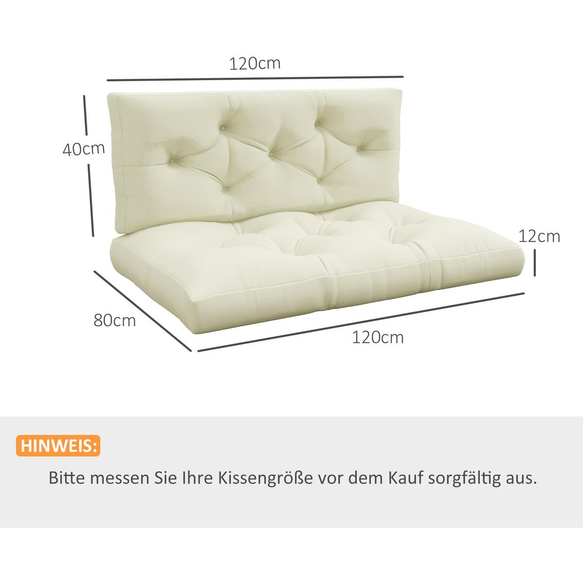 SITZKISSEN 2er Set Polyester Cremeweiß - Creme, Textil (80/12/120cm) - Outsunny