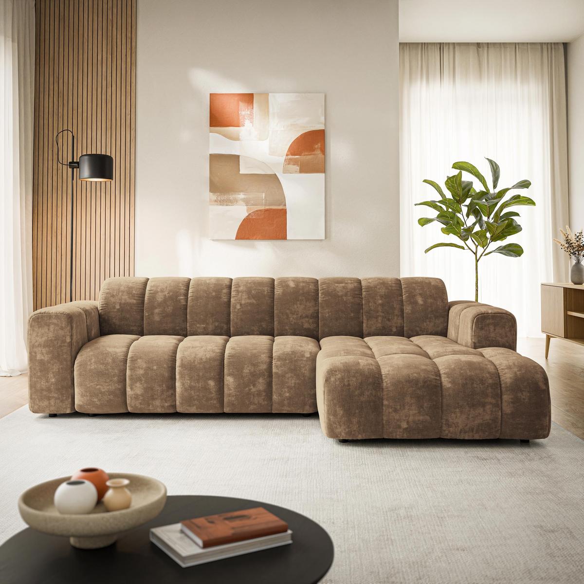 ECKSOFA SETIA LM R-S Beige Chenille - Beige, Holzwerkstoff (304/165cm) - MASSENO