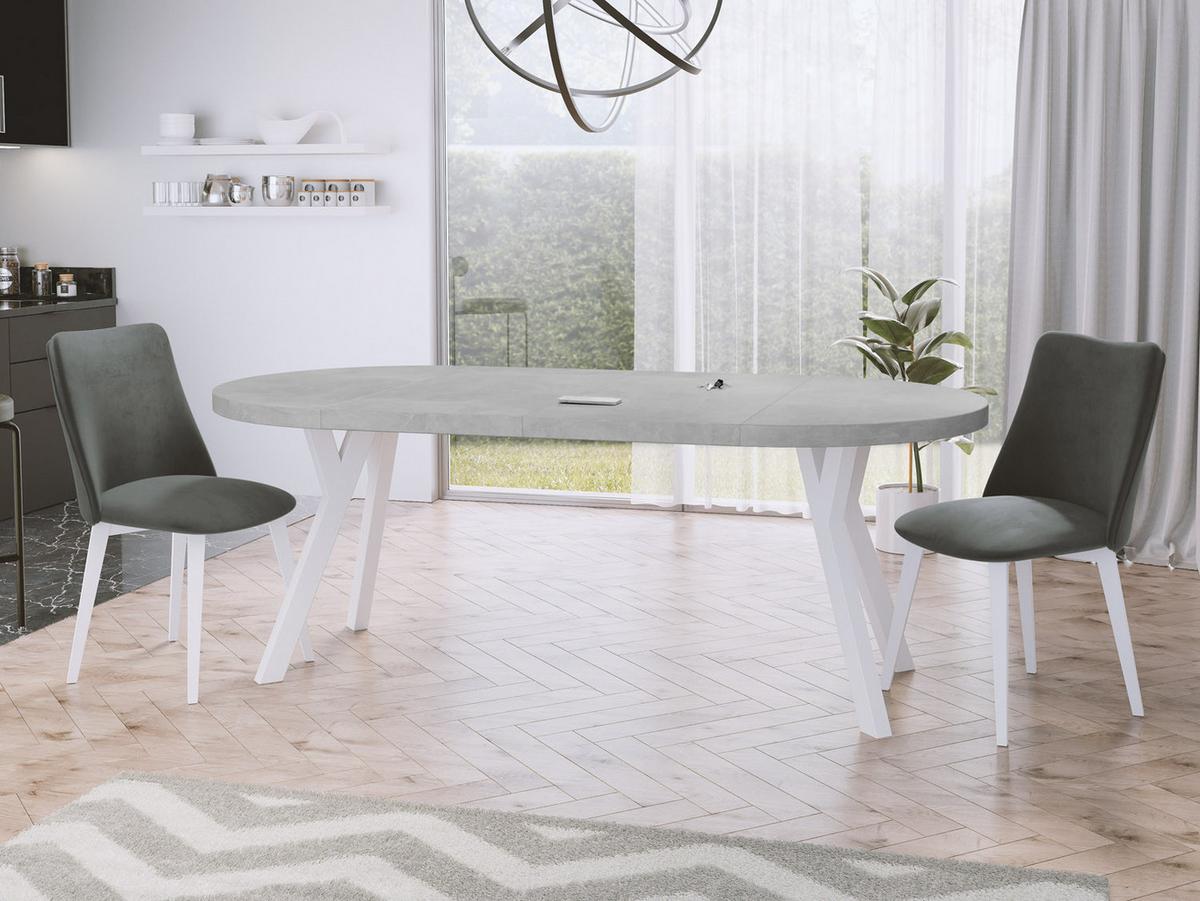 ESSTISCH Twixy runder ausziehbarer, Grauer Beton 100-200/100/76 cm - Hellgrau/Weiß, Holz/Holzwerkstoff (100/200/76cm) - WFL GROUP