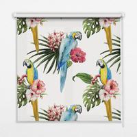 INNENROLLO - Fensterrollo - Rollo - 90x180 cm - Papagei auf Blumen - Blau, Kunststoff (90/180/0.5cm) - TULUP