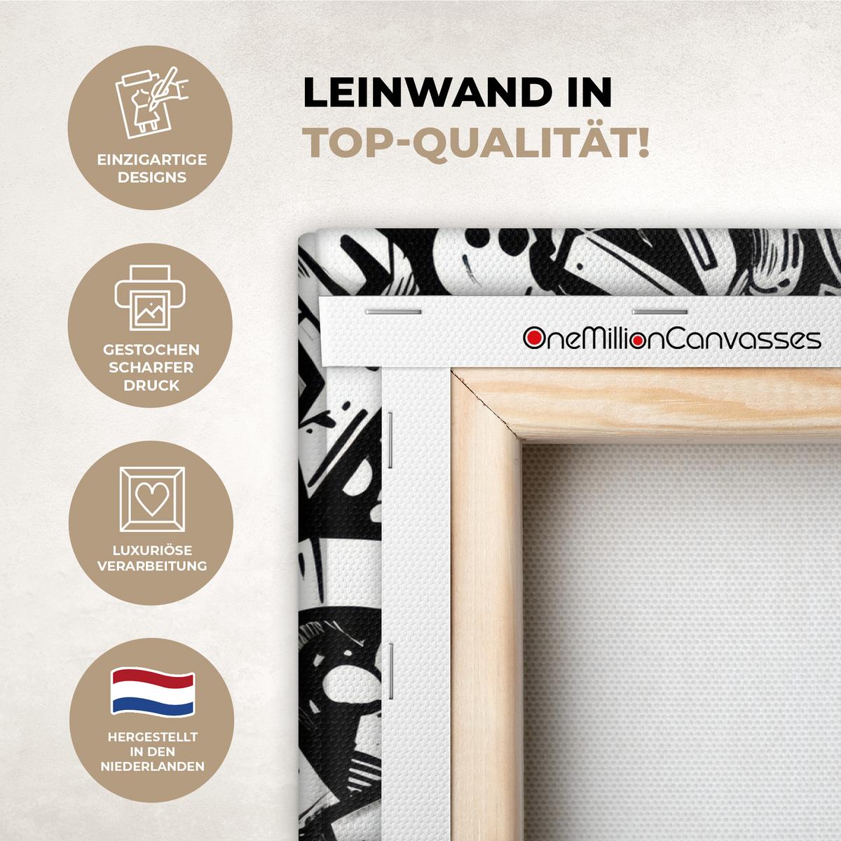 LEINWANDBILD Formen - Buchstaben - Graffiti - Schwarz Wanddeko 90x60 cm - Schwarz, Textil (90/60cm) - MuchoWow