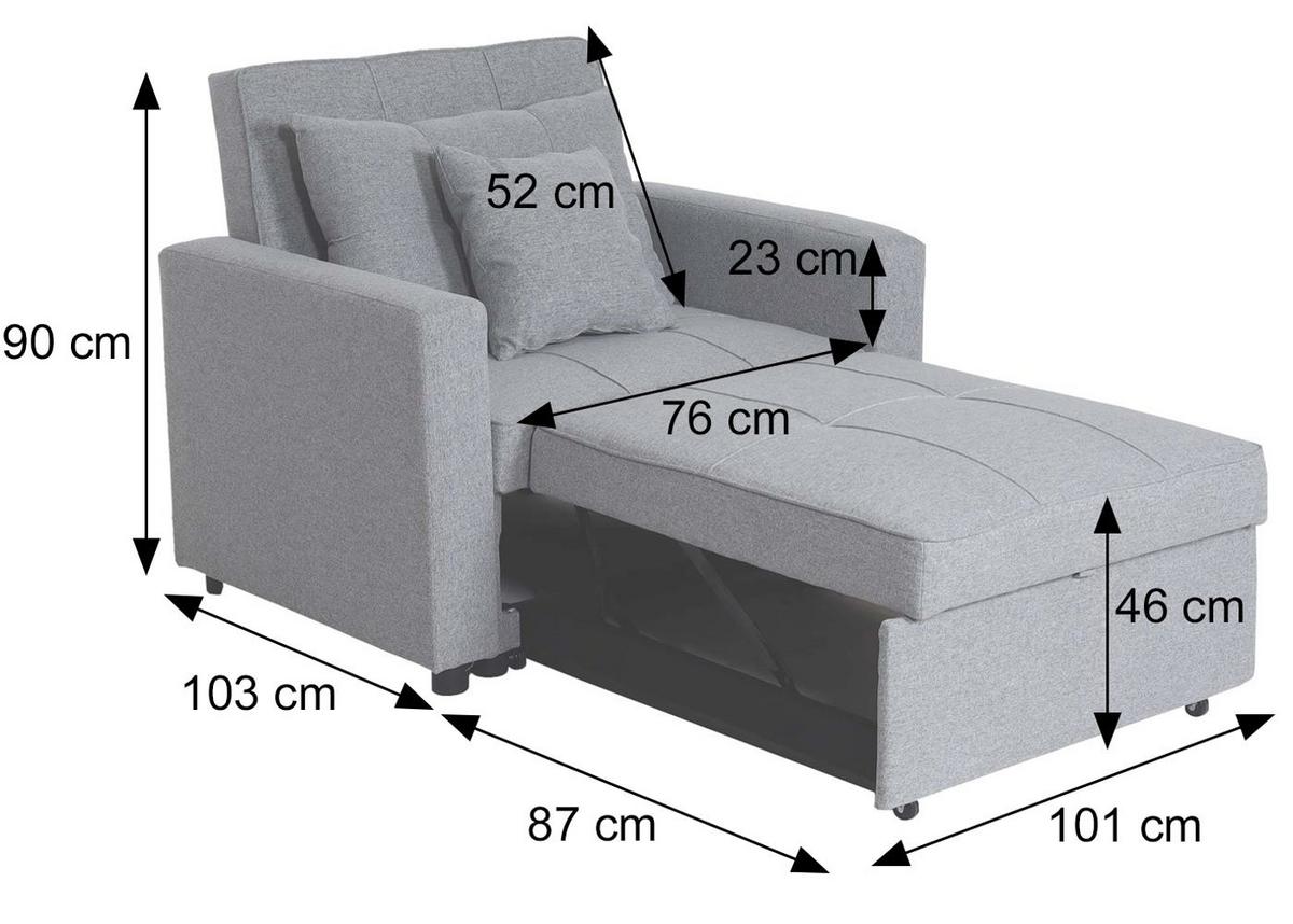 SCHLAFSESSEL Grau - Hellgrau, Textil (101/90/197cm) - MCW