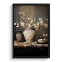 POSTER MIT RAHMEN Stilleben - Blumen - Blumenstrauß - Vase - Wein Bilder mit Rahmen 40x60 cm - Schwarz, Papier (40/60cm) - MuchoWow