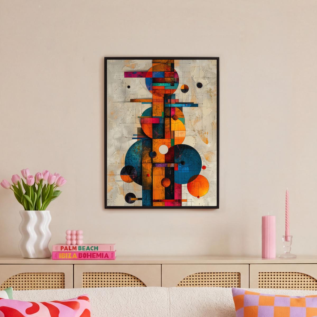 LEINWAND Bilder mit Rahmen - Vintage - Moderne Kunst - Orange - Geometrische Formen - 60x80 - Multicolor, Textil (60/80cm) - MuchoWow