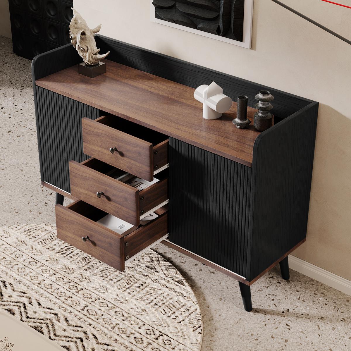 SIDEBOARD Schwarz 117,5/39,5/80 cm - Schwarz, Holzwerkstoff/Metall (39/80/117cm) - Urban Meuble