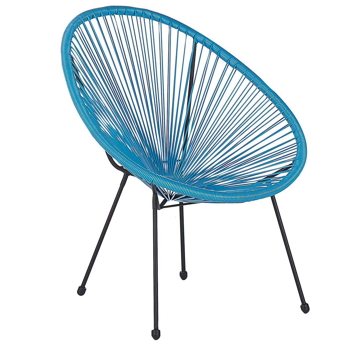 RATTANSTUHL 2er-SET Kunststoff blau 70 cm Acapulco II - Blau/Schwarz, Kunststoff (70/87/90cm) - Beliani