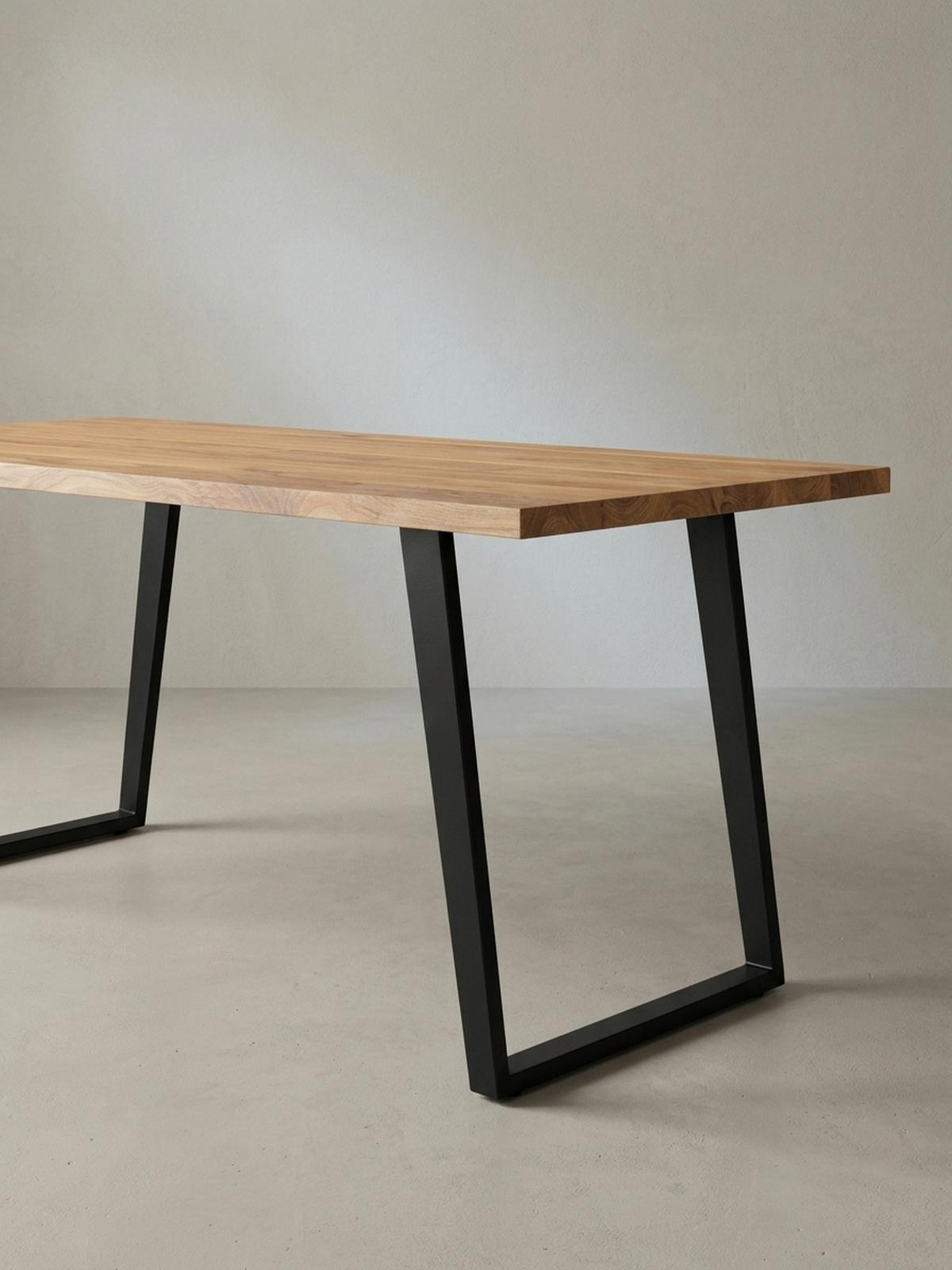 ESSTISCH Massivholz Baumkante Metall U-Gestell Handgefertigt ATOLL, Goldbraun-Schwarz 160x80x76 cm - Schwarz/Braun, Holz/Metall (80/160/76cm) - KADIMA DESIGN
