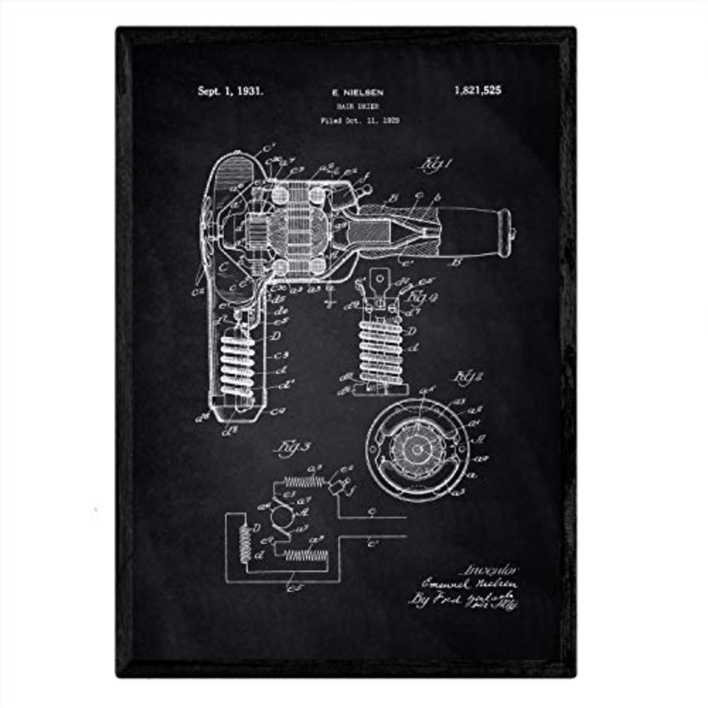 POSTER Haartrockner Patent A3 Rahmenlos - Klar/Schwarz, Papier (29.7/5/42cm) - Nacnic