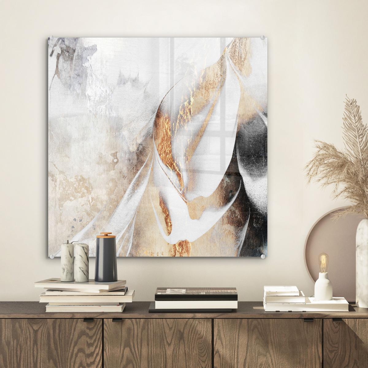 ACRYLGLASBILD Luxus - Abstrakt - Gold - Weiß 50x50 cm - Goldfarben, Glas (50/50cm) - MuchoWow