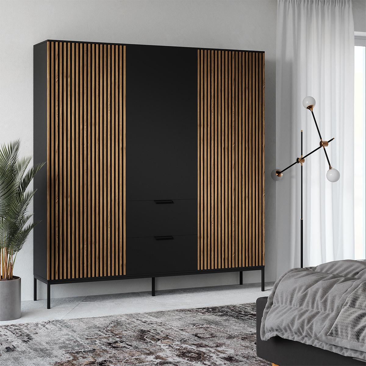 SCHRANK 3 Türen Melchior Schwarz - Schwarz, Holzwerkstoff (100/200/60cm) - Petits-meubles