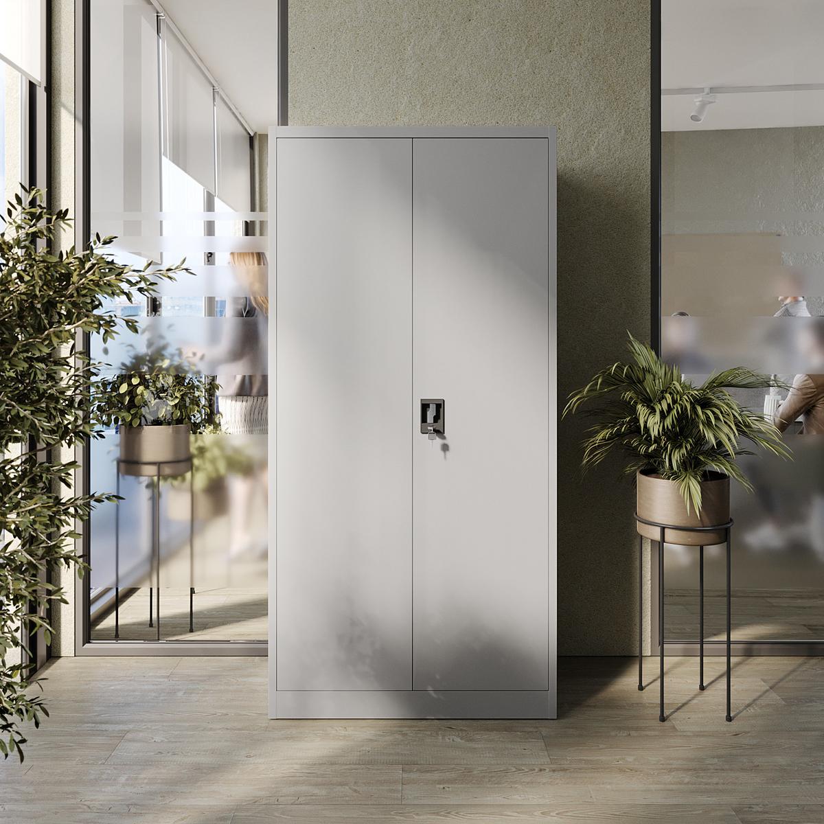 SOZIALRAUMSCHRANK aus Stahl Metallschrank für Büro Stahlschrank für Dokumente Akten Hellgrau 90x45x185cm - Hellgrau, Metall (90/185/45cm) - Muralo