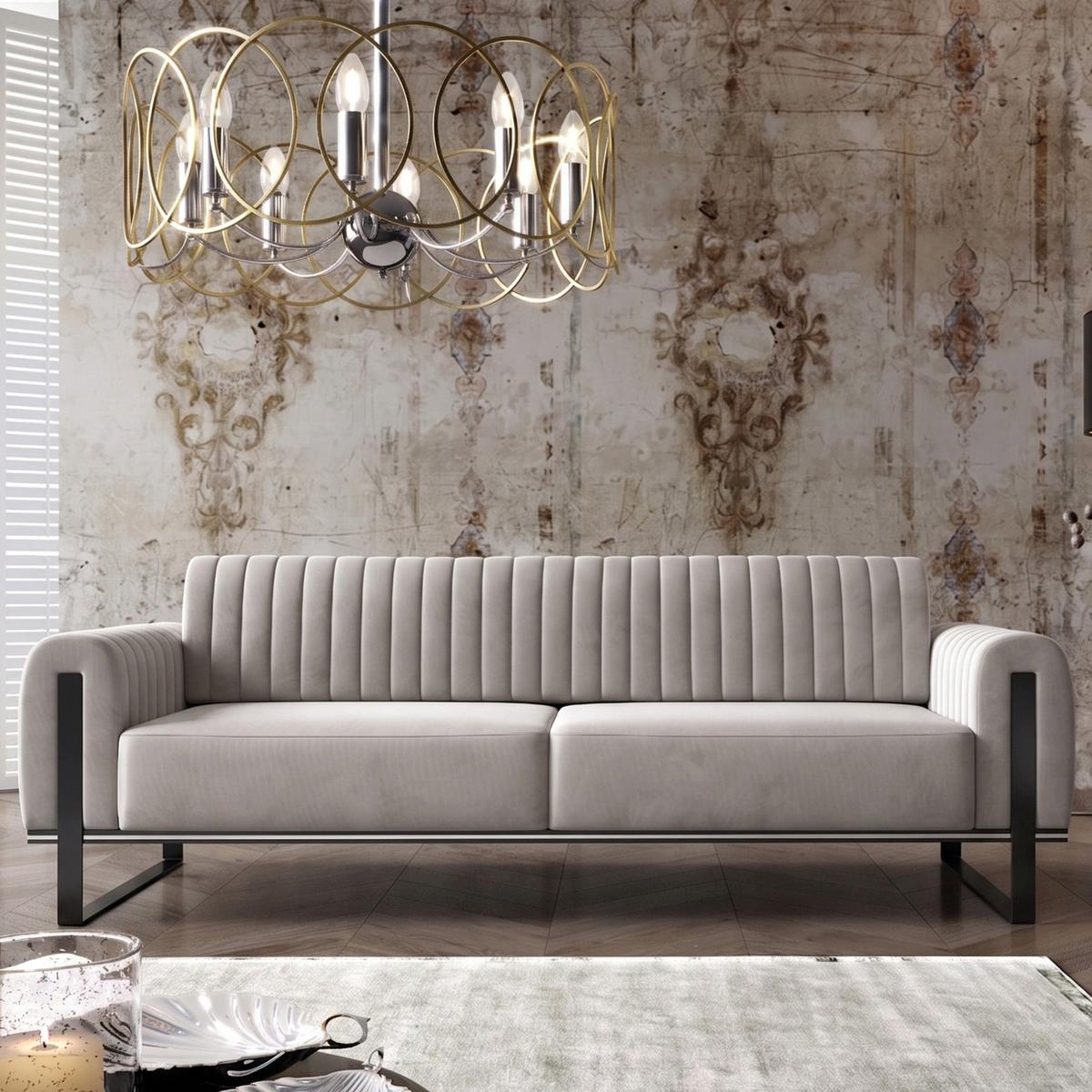 SOFA Parissa 228 cm - Hellgrau/Schwarz, Textil/Metall (228/79/92cm) - Selsey