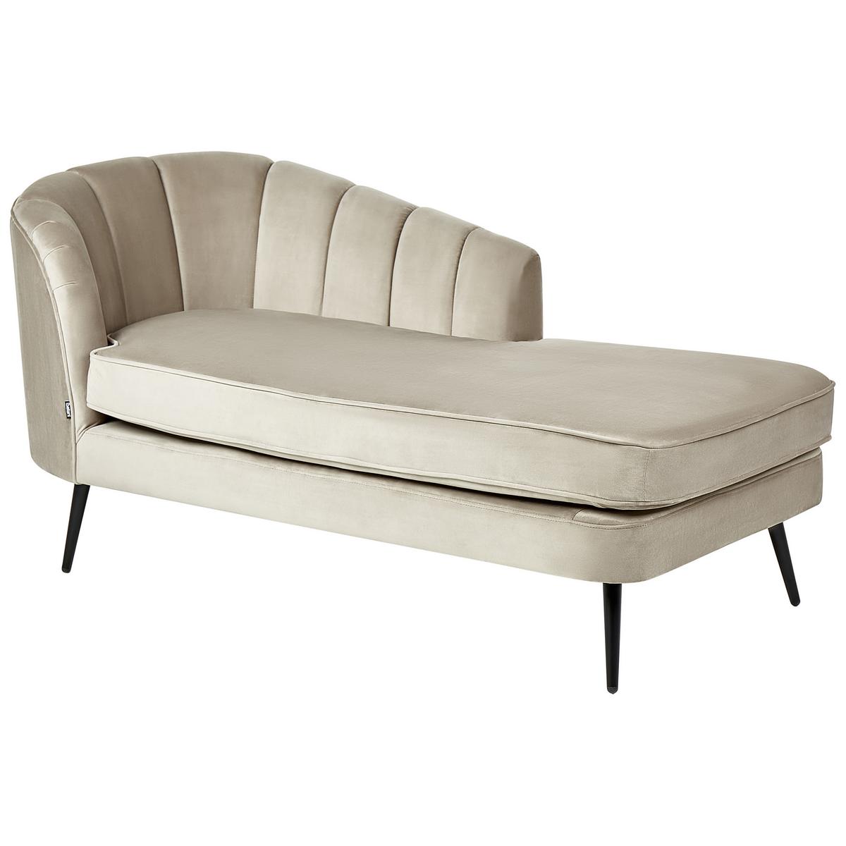 CHAISELONGUE Samtstoff beige linksseitig Allier - Beige/Schwarz, Textil (150/75/76cm) - Beliani