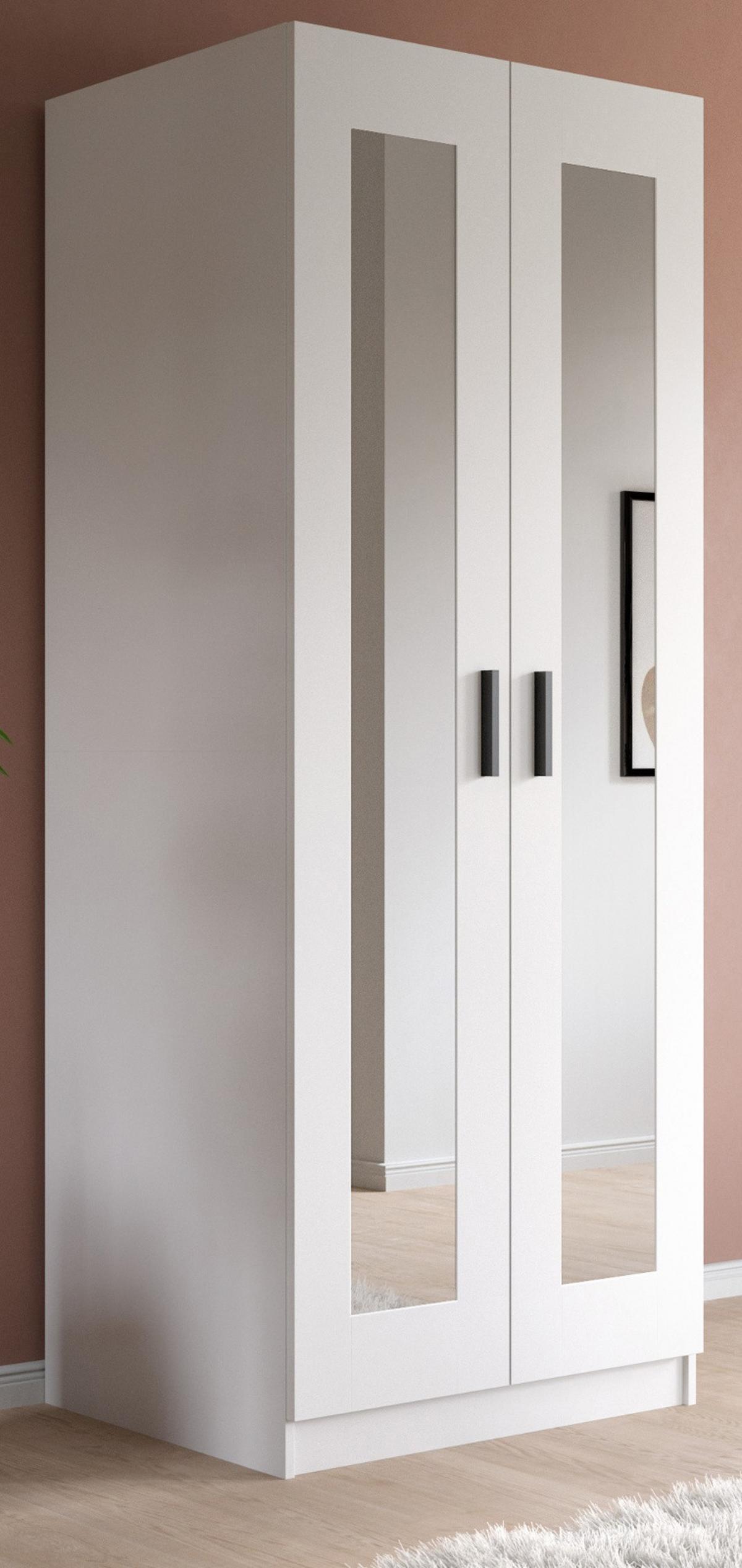 KLEIDERSCHRANK in weiß 80 x 194 cm skandinavisch, Drehtürenschrank 2-türig mit Spiegel - Schwarz/Weiß, Glas/Holzwerkstoff (80/194/56cm) - Inn.Furn