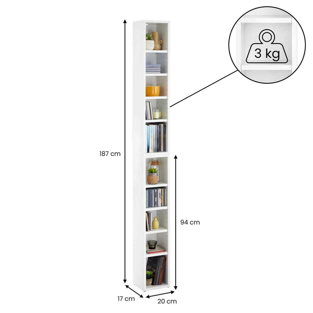 CD/DVD- REGAL CHART weiß - Weiß, Holzwerkstoff (20/186/17cm) - CARO-Möbel