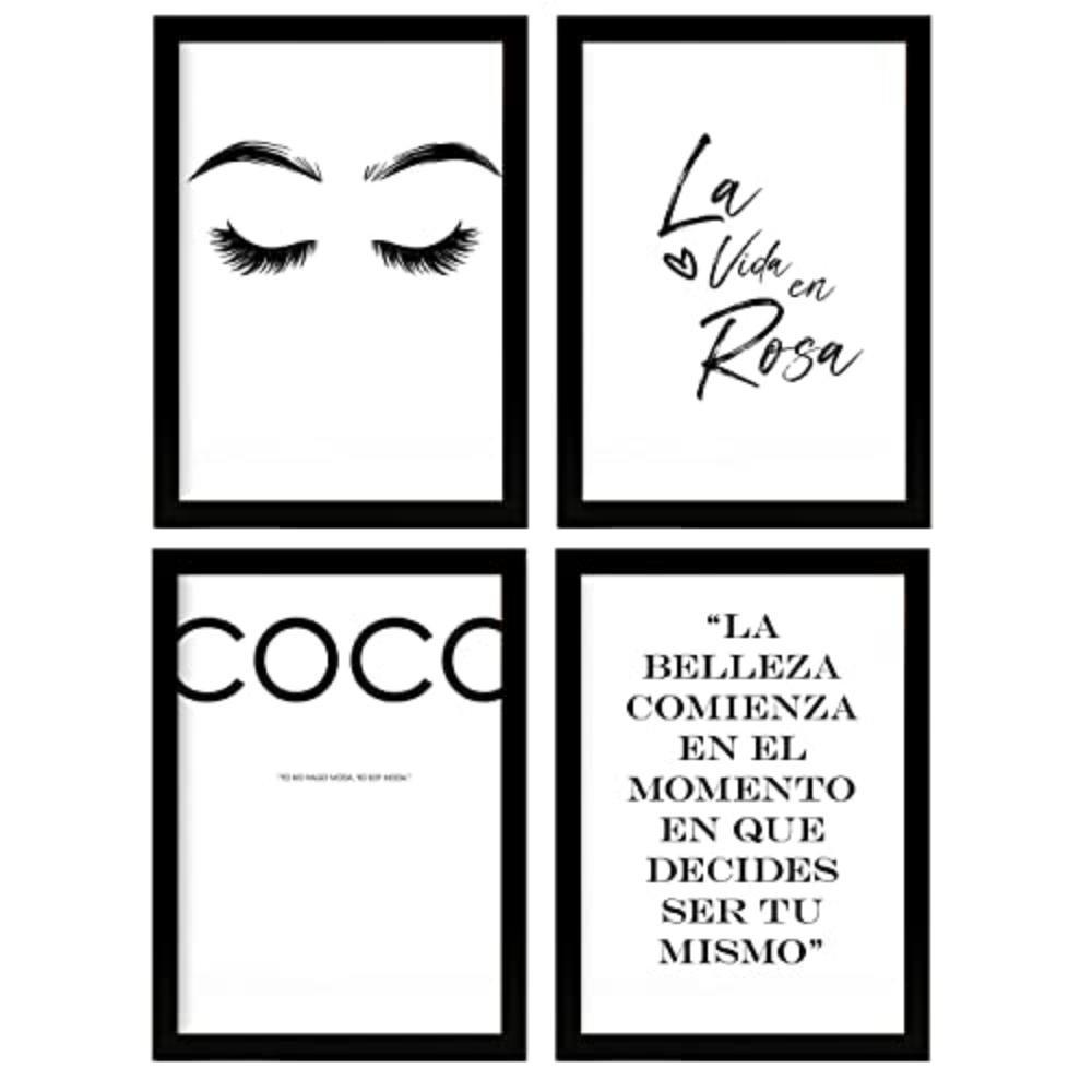 POSTER Set mit 4 Coco TypografieStil A4 Schwarzer Rahmen - Schwarz, Papier (29.7/3cm) - Nacnic