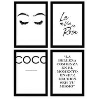 POSTER Set mit 4 Coco TypografieStil A4 Schwarzer Rahmen - Schwarz, Papier (29.7/3cm) - Nacnic
