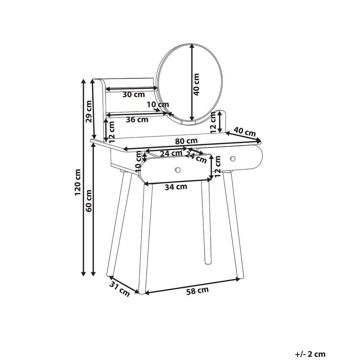 SCHMINKTISCH mit Spiegel Hellbraun Chambly - Hellbraun, Holzwerkstoff (80/120/40cm) - Beliani