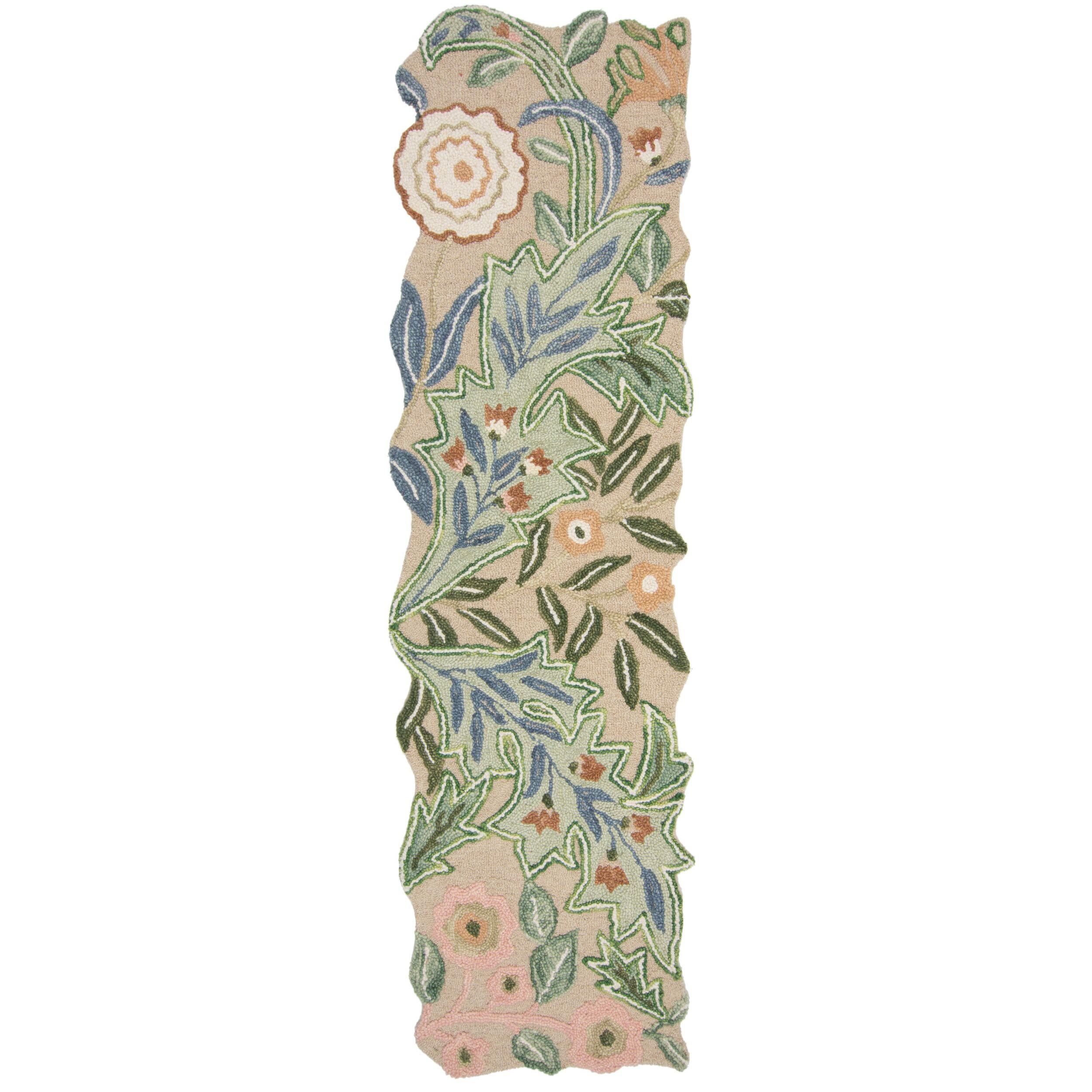 WOLLTEPPICH CHAR, floral, Grün, 60 x 230 cm - Grün, Textil (230/60cm) - KADIMA DESIGN