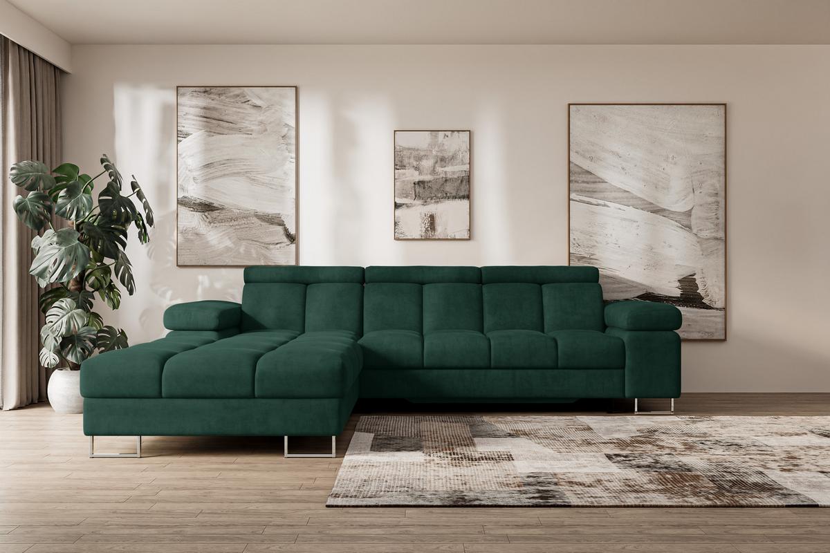 ECKSOFA mit Schlaffunktion Ottomane Links 271x203x79 Grün Velours - Grün, Holzwerkstoff/Textil (271/203cm) - ALTDECOR