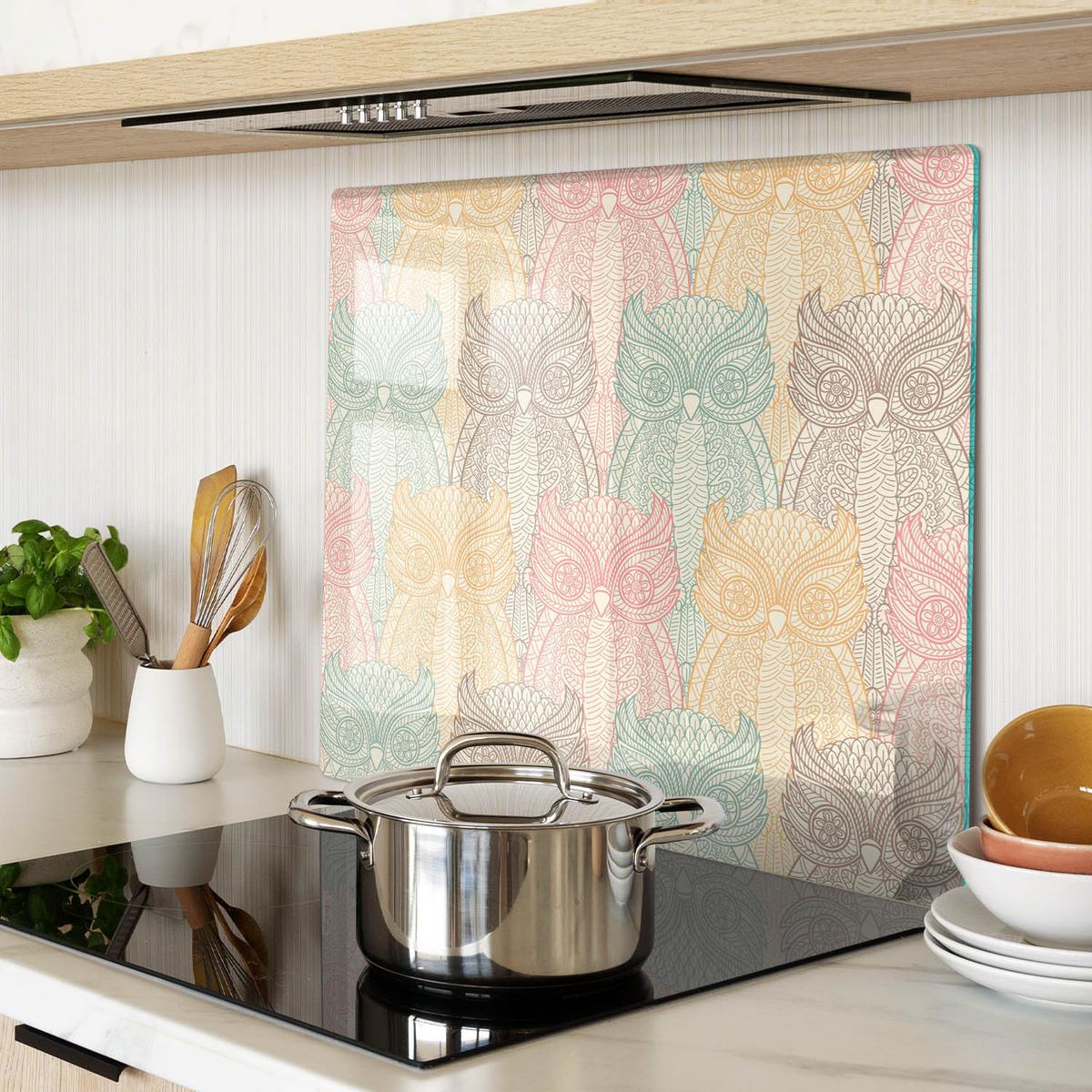 GLASPLATTE 60x52 cm Eulen - Weiß Hochglanz/Beige, Glas (60/0.4/52cm) - TULUP