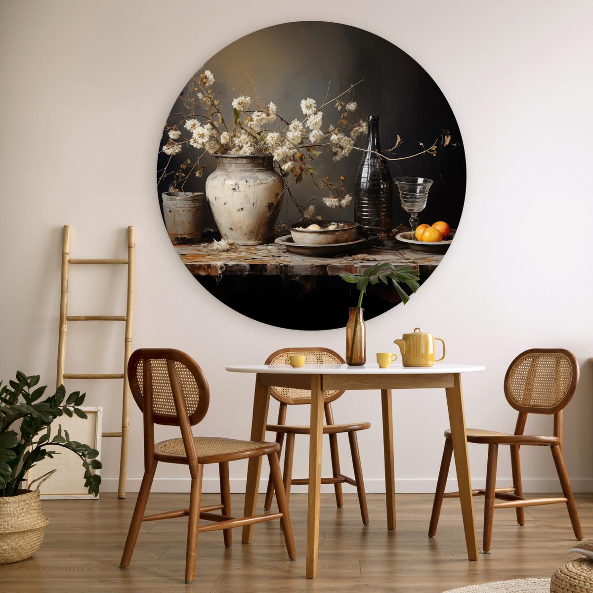 WANDBILD Stilleben - Blumen - Blumenstrauß - Vase - Wein Deko Groß 150x150 cm - Mokka, Kunststoff (150/150cm) - MuchoWow