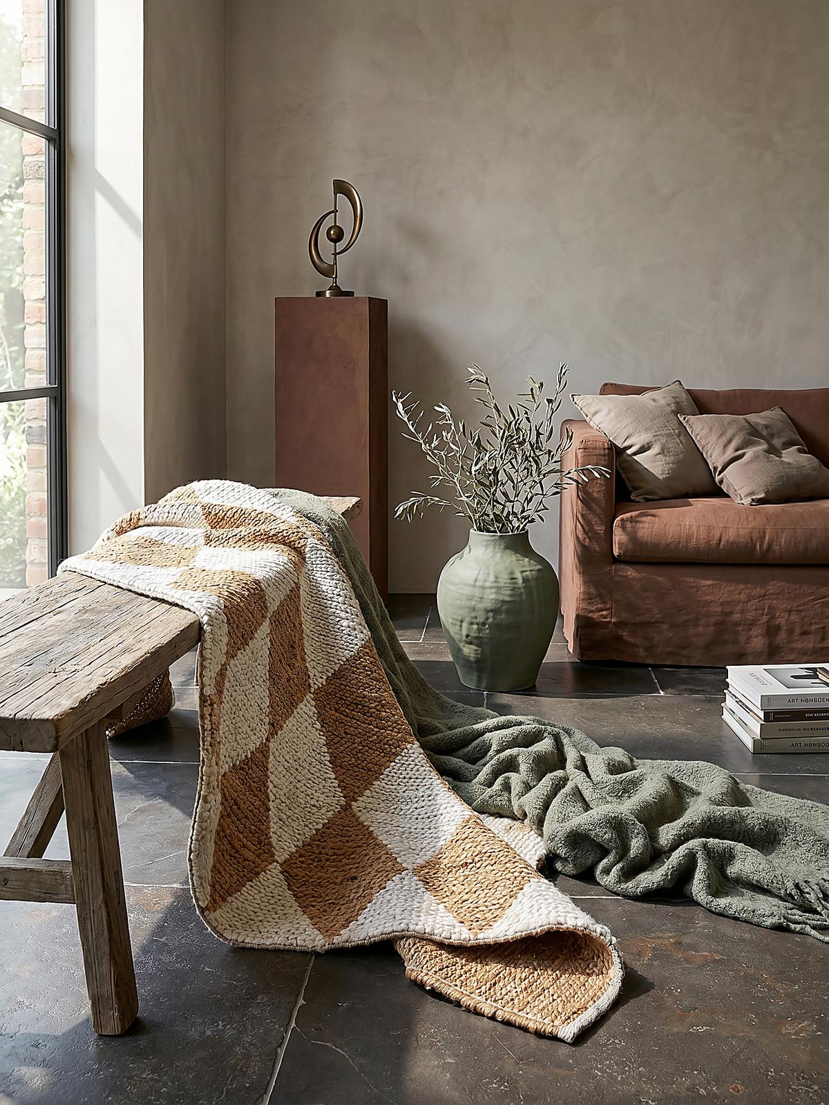 JUTETEPPICH BAIN, mit Rautenmuster, Beige, 120 x 170 cm - Beige, Textil (170/120cm) - KADIMA DESIGN