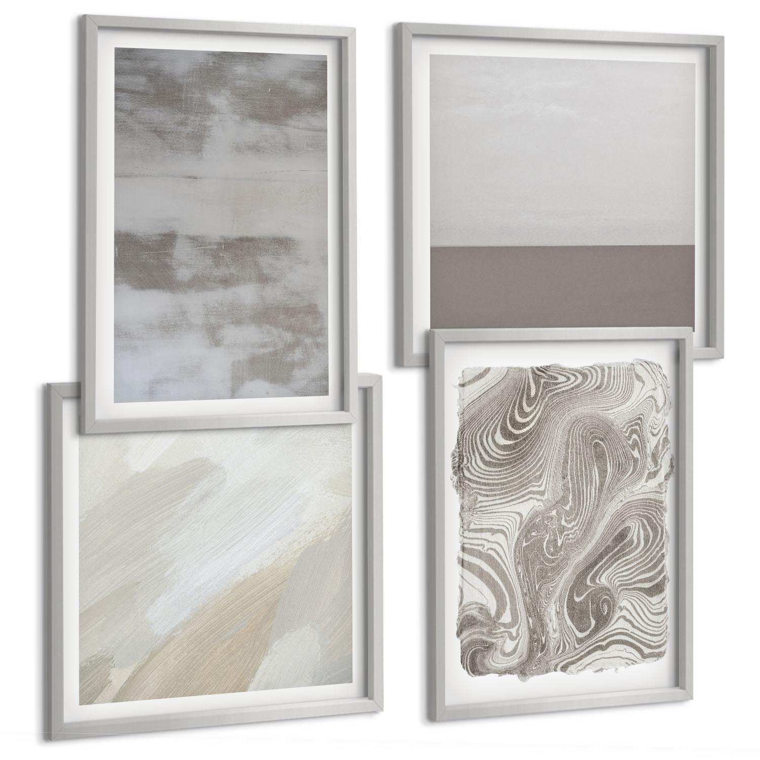 BILDER SET 4er Set - 50x50 cm & 40x60 cm Silberner Rahmen - Industriedesignstrukturen - Silberfarben, Kunststoff (50/50cm) - TULUP