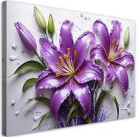 WANDBILD blumen lila lilien wassertropfen - Lila, Textil (60/40cm) - Feeby