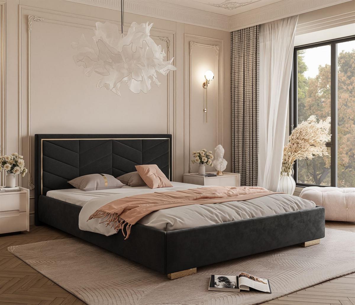POLSTERBETT AURORA 180x200 mit Bettkasten Jasmine 100 - Schwarz, Textil (180/200cm) - Lookway