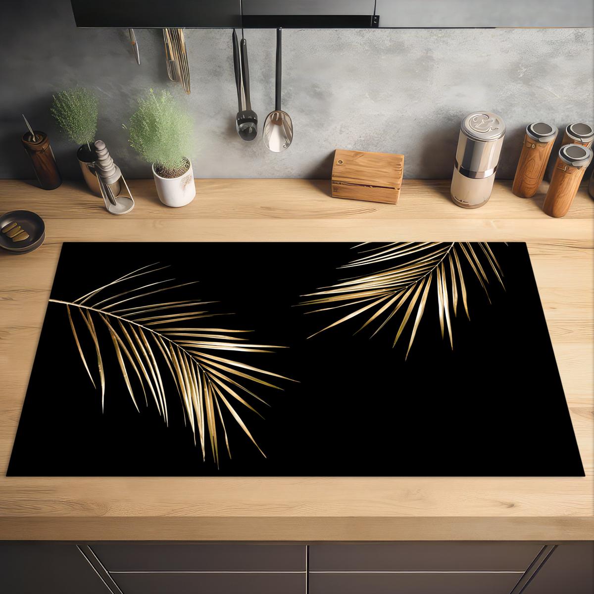 HERDABDECKPLATTE Blätter - Pflanzen - Gold - Schwarz - Luxus Induktionsschutz 91.6x52.7 cm - Goldfarben, Kunststoff (91.6/52.7/0.2cm) - MuchoWow