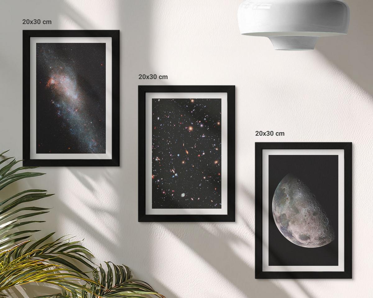 BILDER SET 3er Set - 20x30 cm Schwarzer Rahmen - Weltraum Galaxien Sterne Mond - Schwarz, Kunststoff (20/30cm) - TULUP