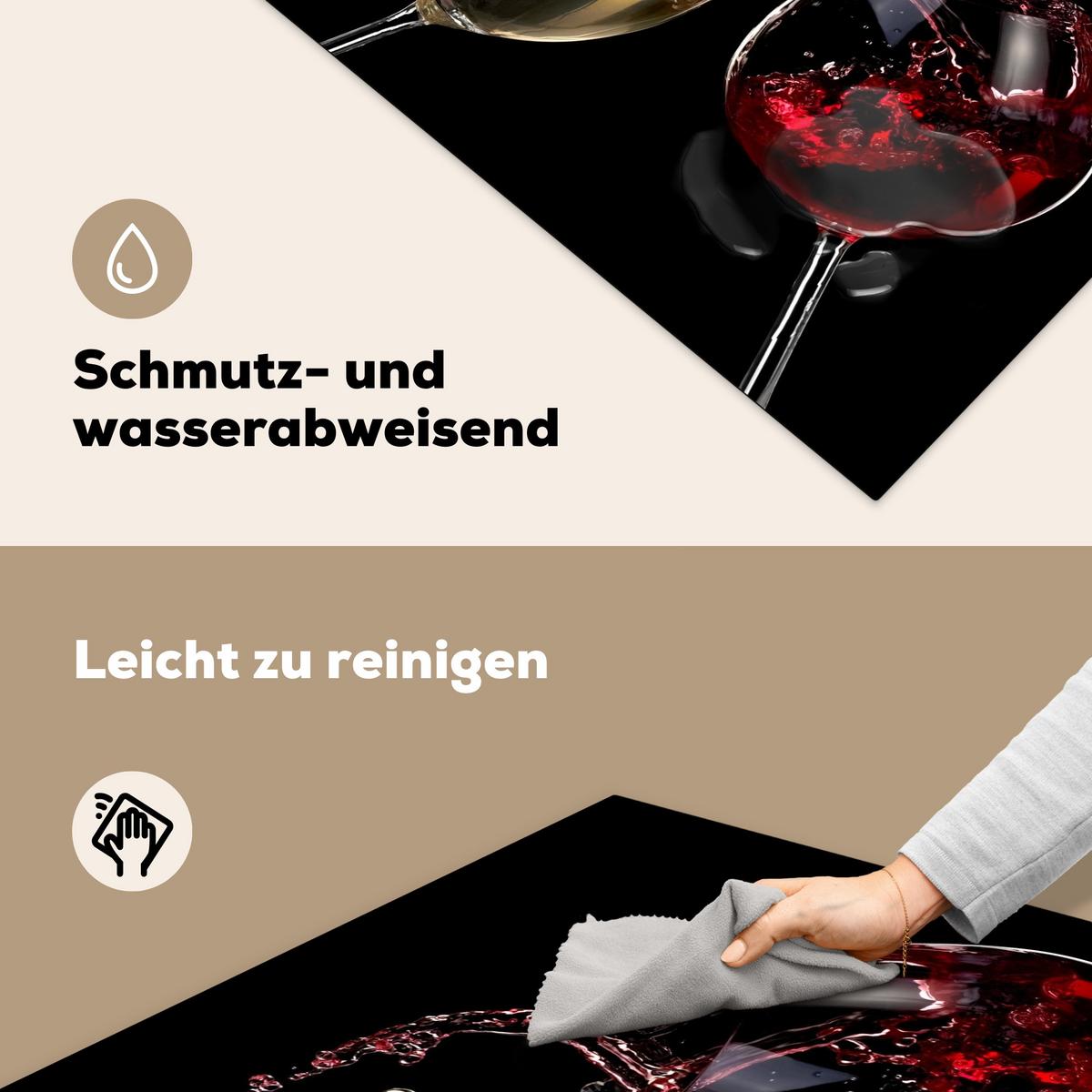 HERDABDECKPLATTE Rotwein - Weißwein - Glas - Schwarz Induktionsmatte 78x78 cm - Weinrot, Kunststoff (78/78/0.2cm) - MuchoWow