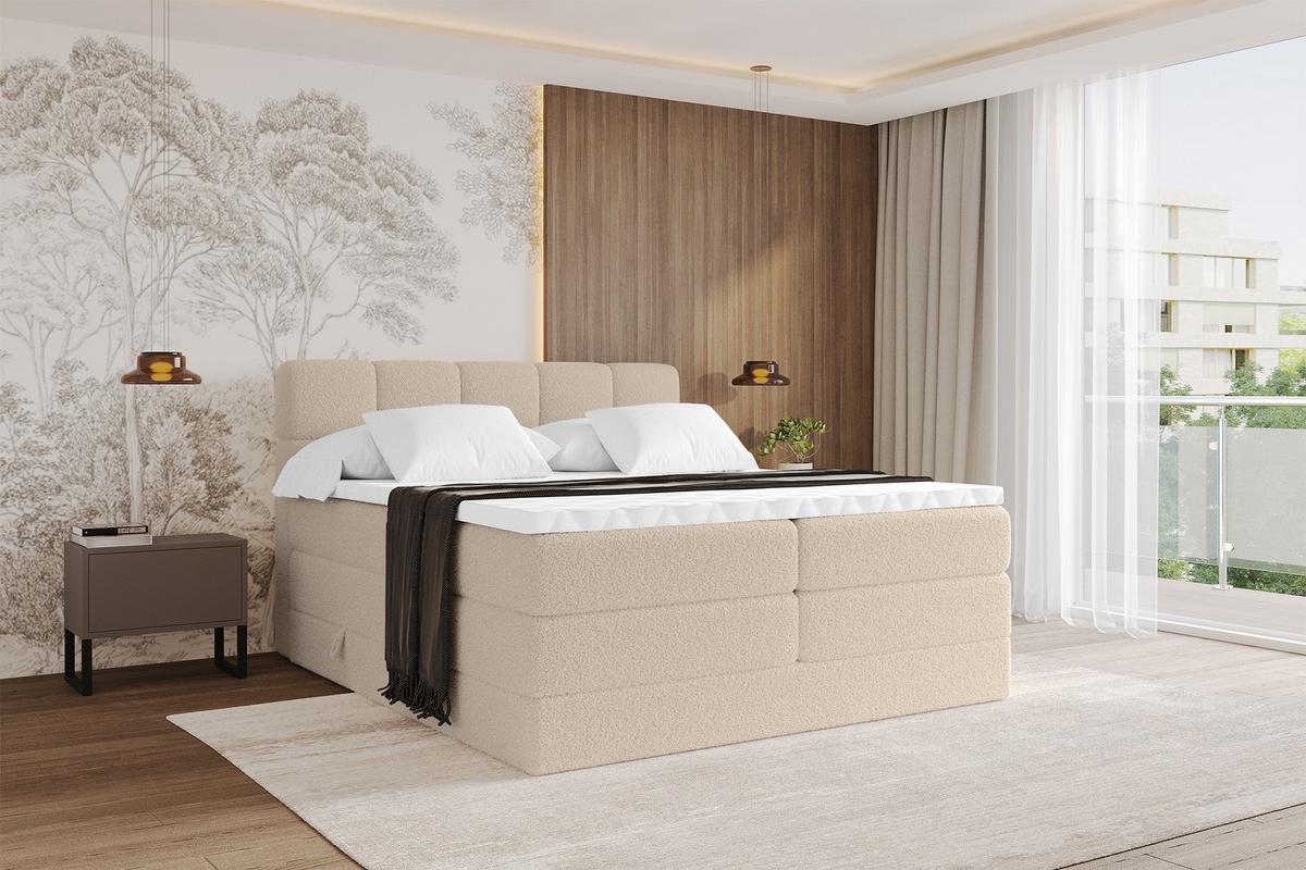 BOXBETT mit Matratze H3/H4 - FAMA KING - 200x200 cm Dunkelbeige Quelle - Creme, Holzwerkstoff (200/200cm) - ALTDECOR
