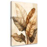 BILD AUF LEINWAND Beige tropische Blätter in einer ruhigen botanischen Komposition 80x120cm - Beige, Textil (80/120cm) - Feeby