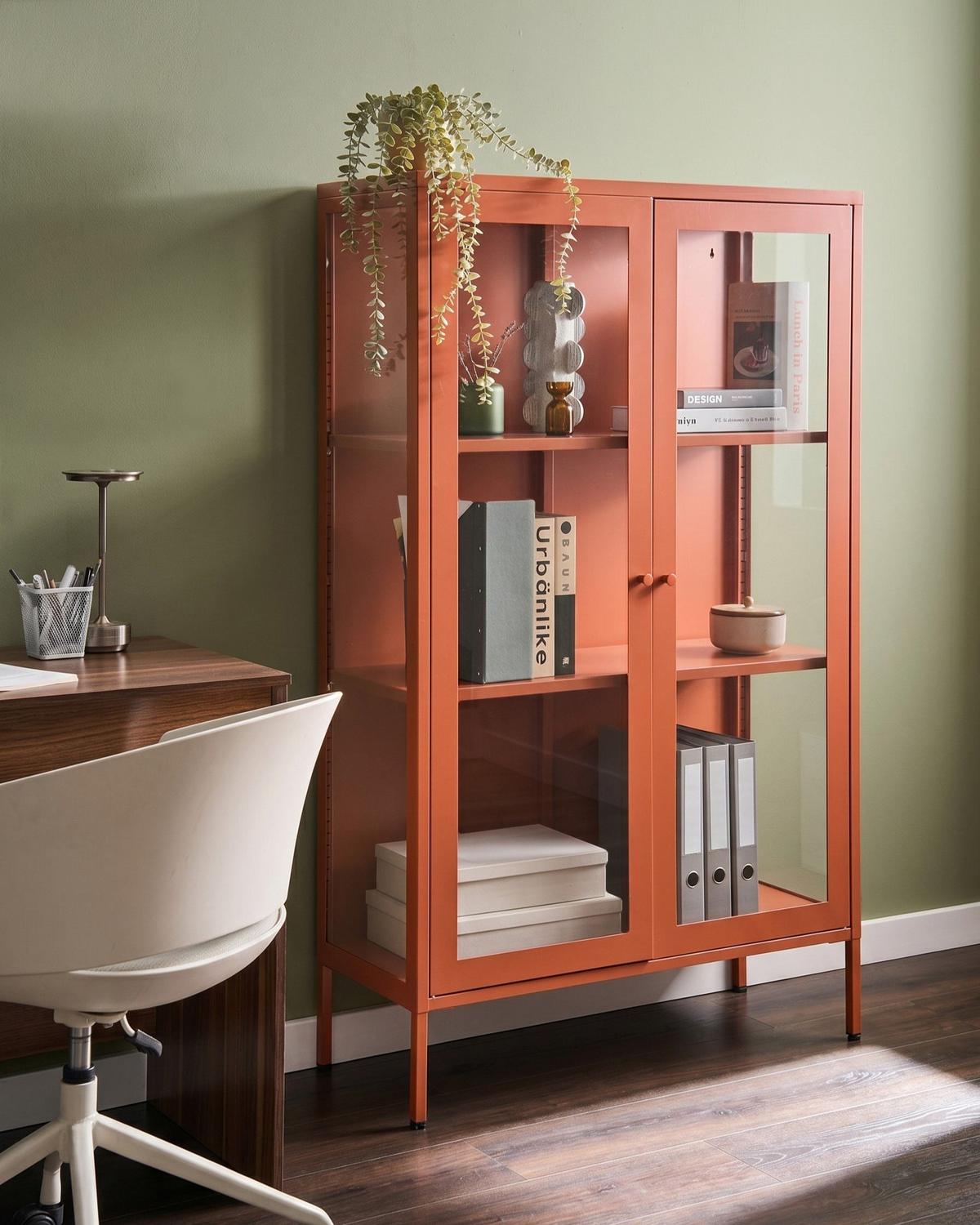 VITRINE mit Glastüren Metall 90 cm Goldbraun Nash - Goldfarben/Braun, Metall (90/150/35cm) - Beliani