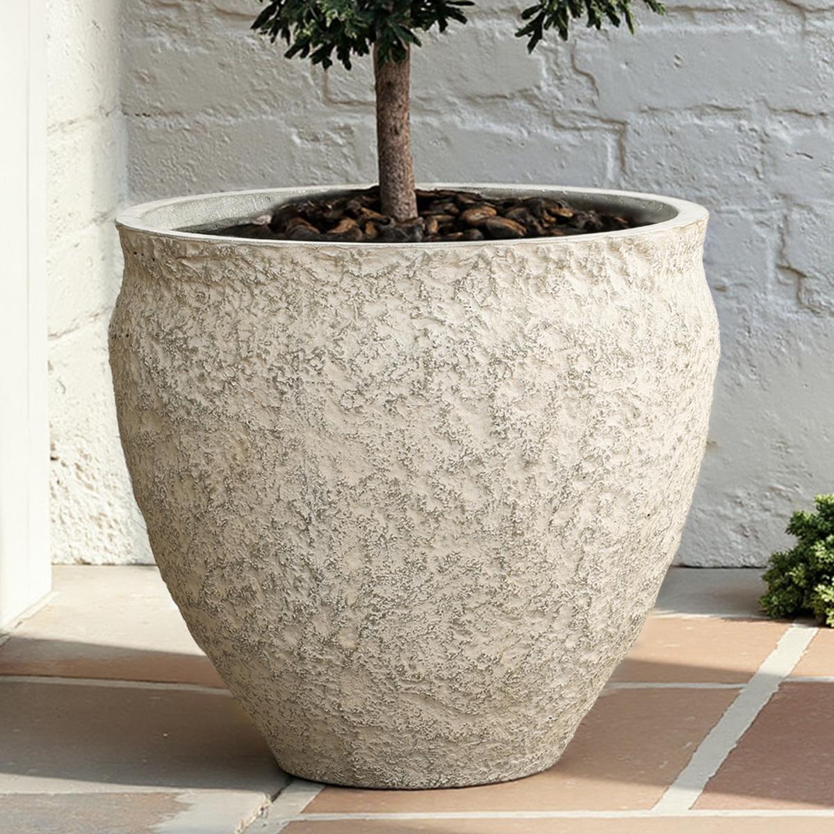 PFLANZKÜBEL in Betonoptik, hellgrau, Ø 42 × H 37 cm - Weiß, Naturmaterialien (39cm)