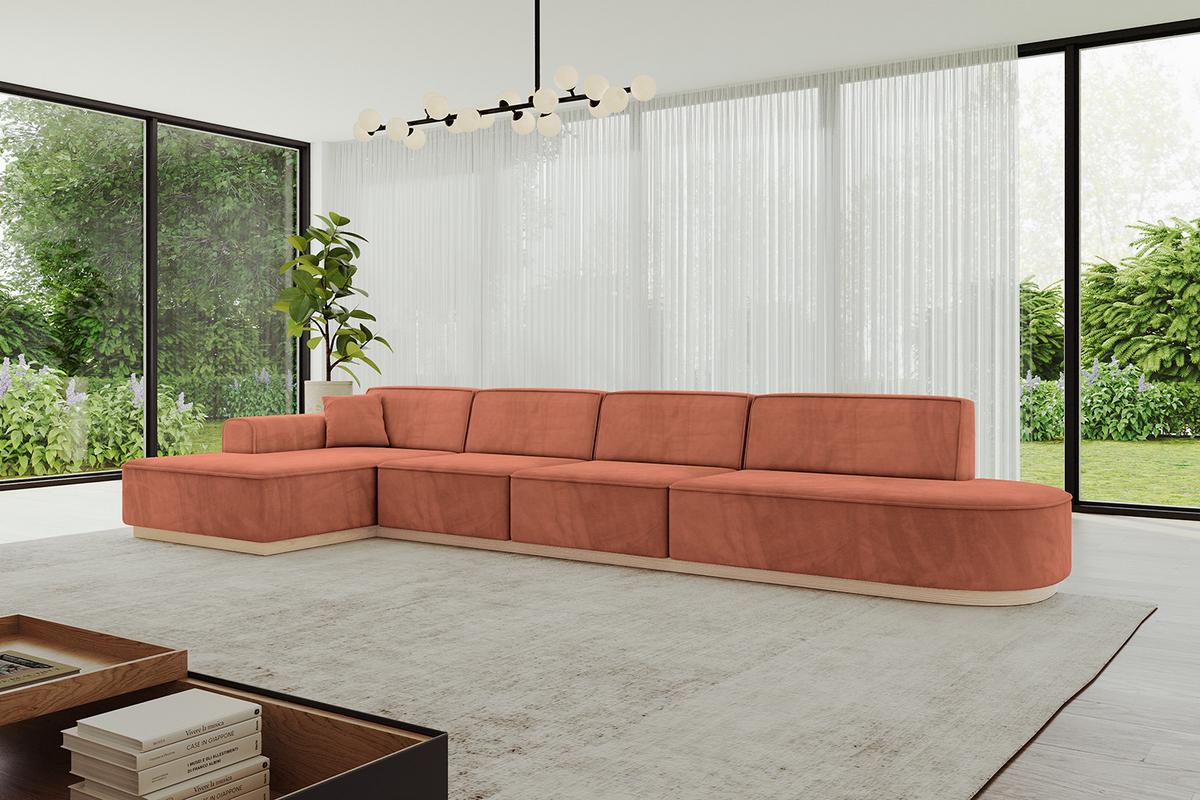 ECKSOFA Ottomane Links IREA-L3 - 412x165x80 cm Apricot - Koralle, Holzwerkstoff/Textil (412/165cm) - ALTDECOR
