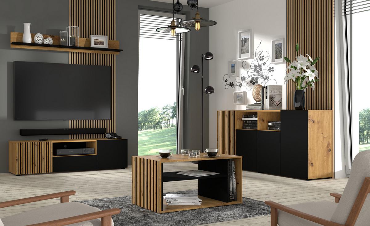 KOMMODE Artisan Eiche, Schwarz 180/82/42 - Schwarz, Holzwerkstoff (180/82/42cm) - RAUMHIRSCH FURNITURE