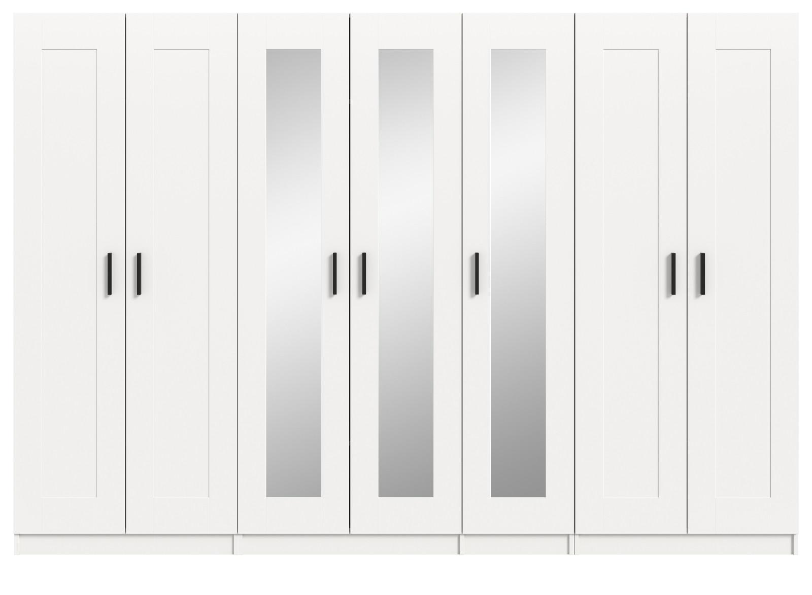 KLEIDERSCHRANK in weiß 280 x 194 cm skandinavisch, Drehtürenschrank 7-türig mit Spiegel - Schwarz/Weiß, Glas/Holzwerkstoff (280/194/56cm) - Inn.Furn