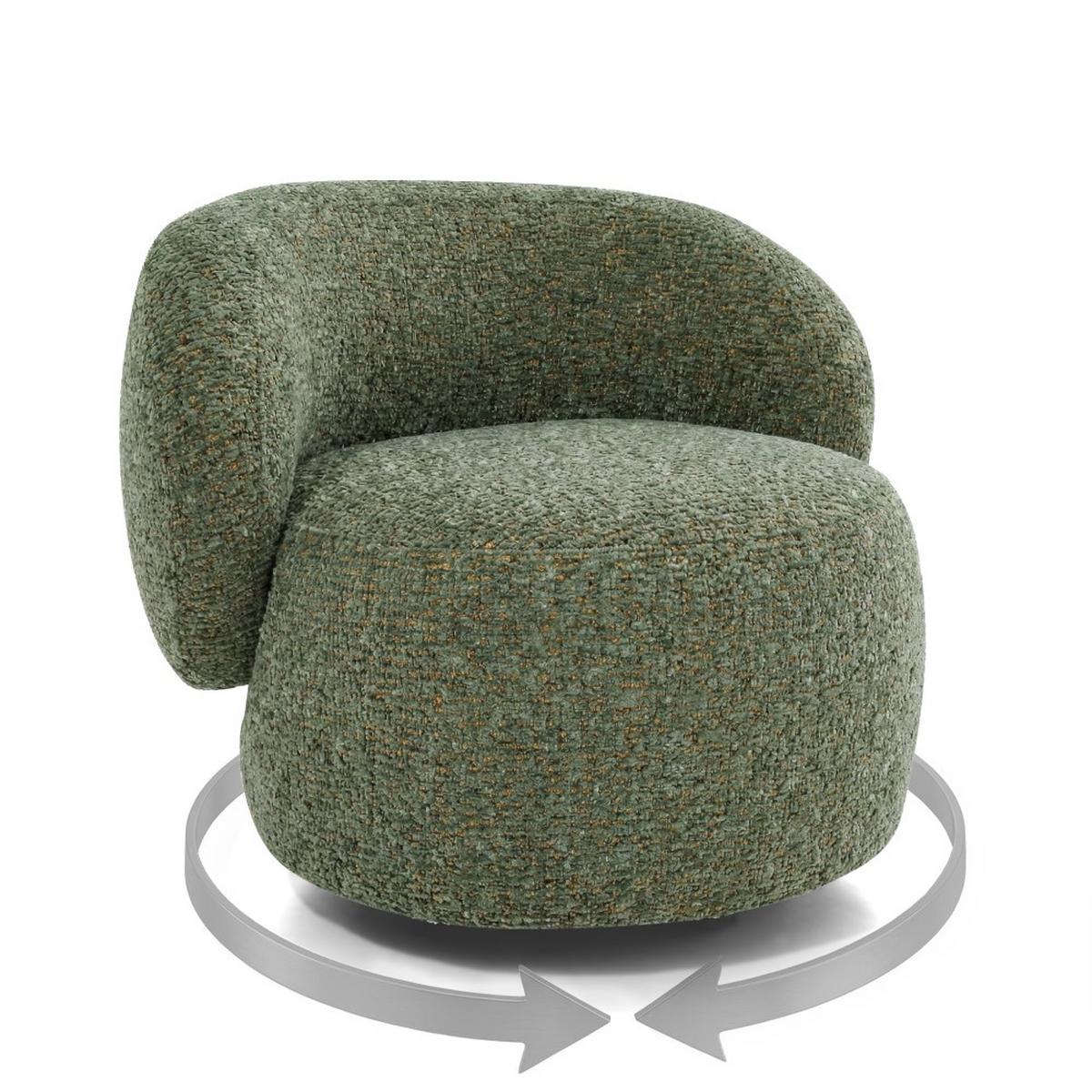 SESSEL Mao, Drehsessel mit runder Form, Grün, Chenille-Stoff - Grün, Textil (99/82/91cm) - Beautysofa