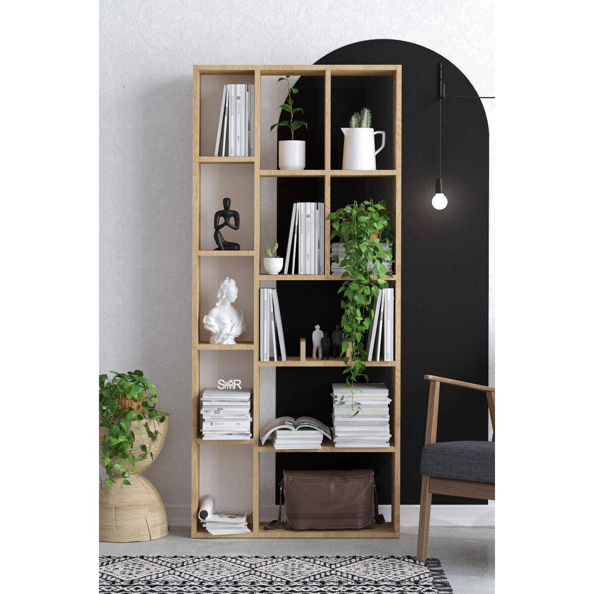 BÜCHERREGAL mit 12 Fächern Dekor Saphir-Eiche 18/170/75 cm - Eichefarben, Holzwerkstoff (75/170/173cm) - Calicosy