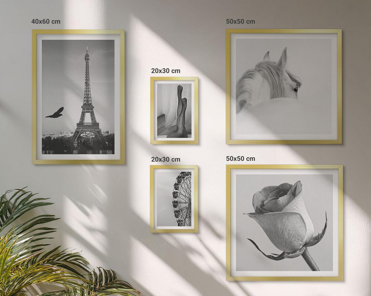 BILDER SET 5er Set - 50x50 cm & 20x30 cm & 40x60 cm Goldrahmen - Abstrakte warme Muster - Goldfarben, Kunststoff (40/60cm) - TULUP