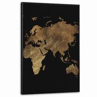 LEINWAND Bilder mit Rahmen - Weltkarte - Gold - Luxus - Erde - Schwarz - 90x140 - Goldfarben, Textil (90/140cm) - MuchoWow