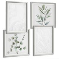 BILDER SET 4er Set - 50x50 cm & 40x60 cm Silberner Rahmen - Marmorstruktur, pastellfarbene Zweige - Silberfarben, Kunststoff (50/50cm) - TULUP