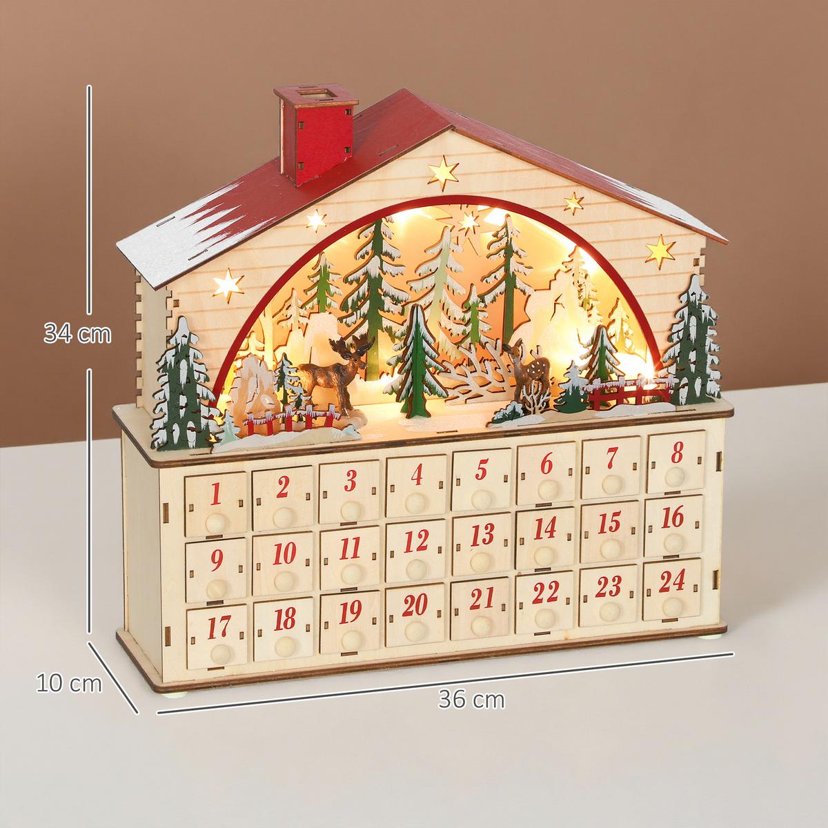 ADVENTSKALENDER zum Befüllen 24 Schubladen Fächer Weihnachtskalender Naturholz - Naturfarben, Holzwerkstoff (10/34/36cm) - HOMCOM