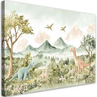 WANDBILD fröhliche dinosaurier berglandschaft - Grün, Textil (100/70cm) - Feeby