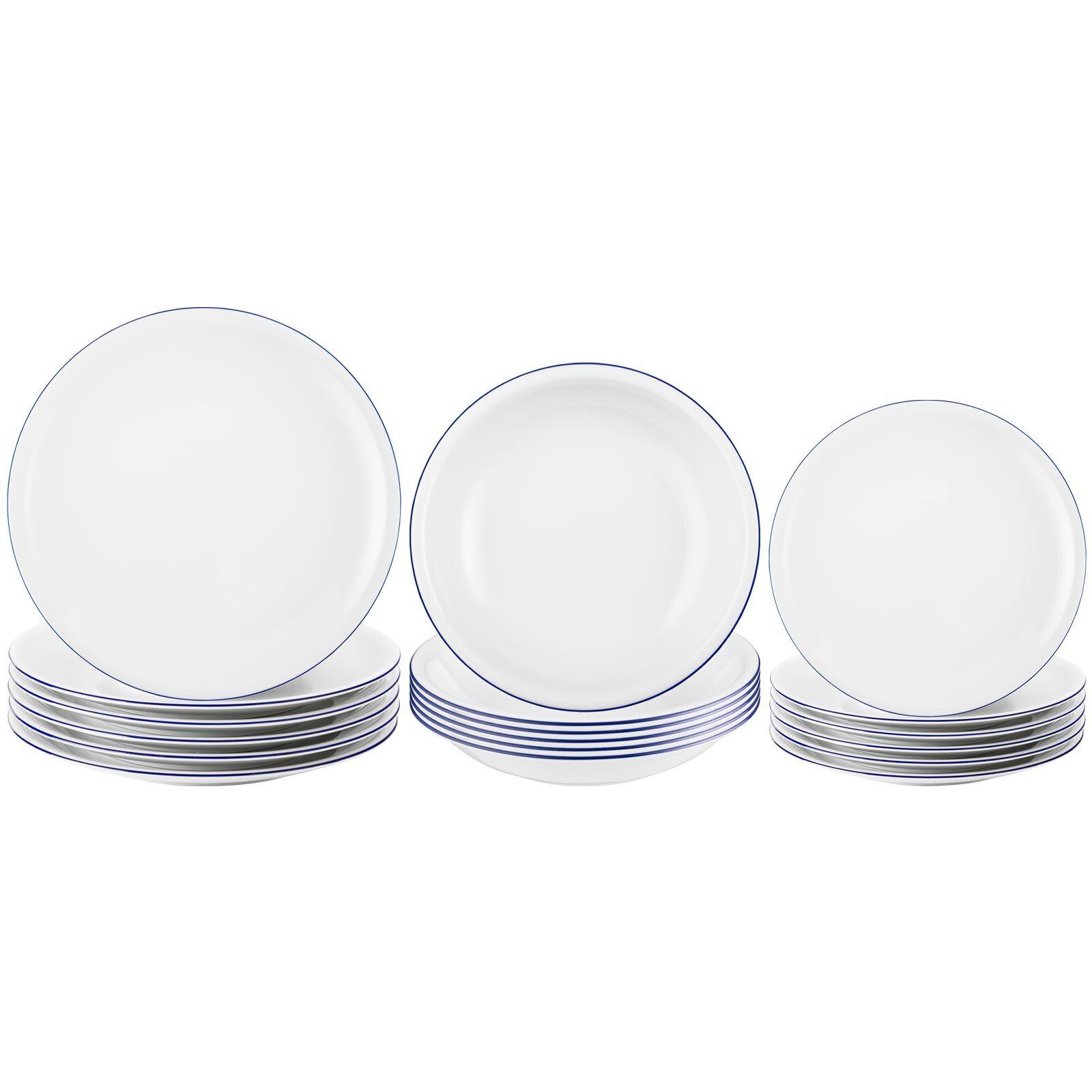 TELLER-SET Compact Blaurand weiß-blau 18-tlg. - Blau/Weiß, Keramik (2/2/2cm) - Seltmann Weiden