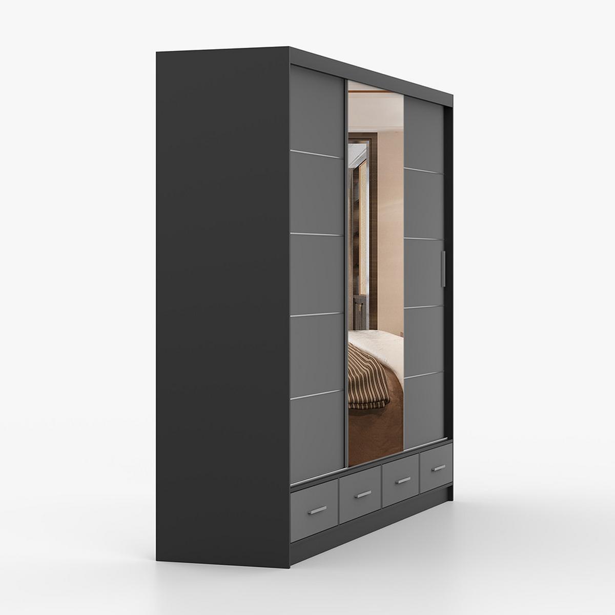 KLEIDERSCHRANK Florence 250 cm, 250/215/64, 2-türig, grau - Grau, Holzwerkstoff (250/215/64cm) - imoebel24